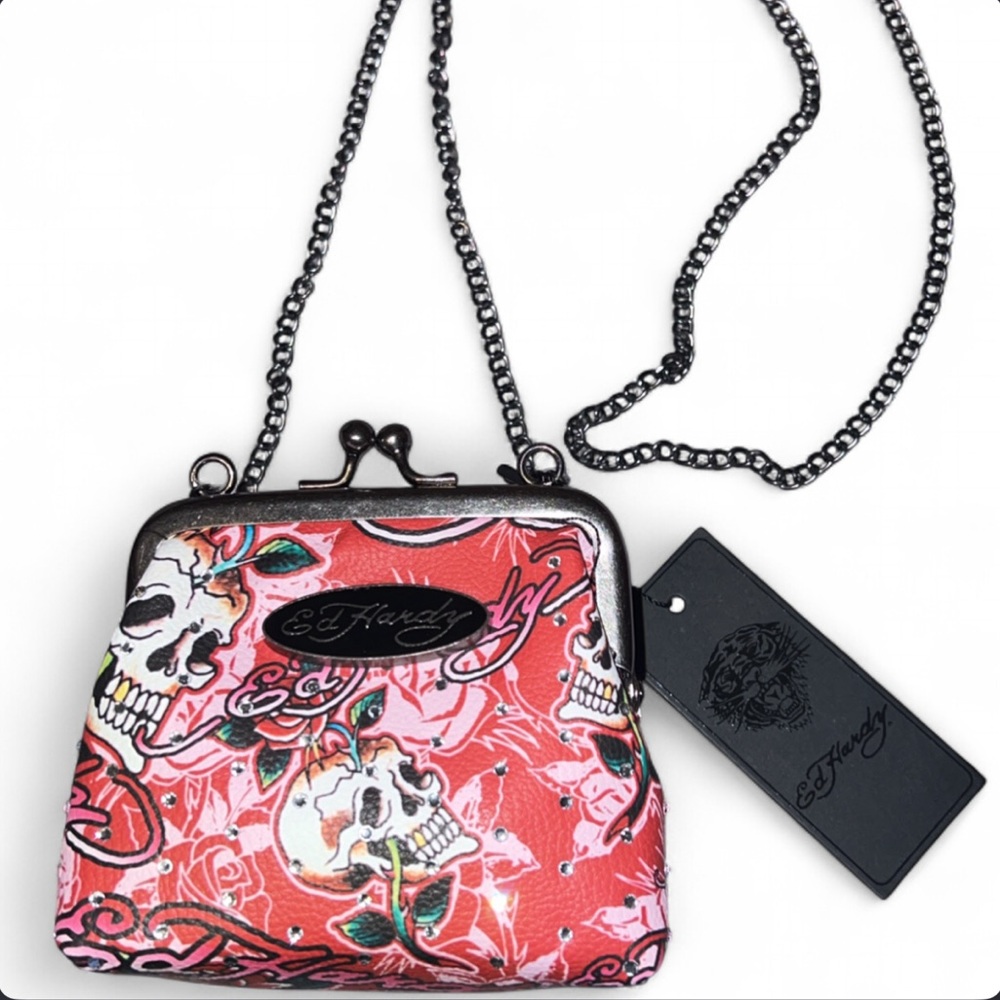 Ed Hardy Clutch crossbody with skull and rhinestone detail